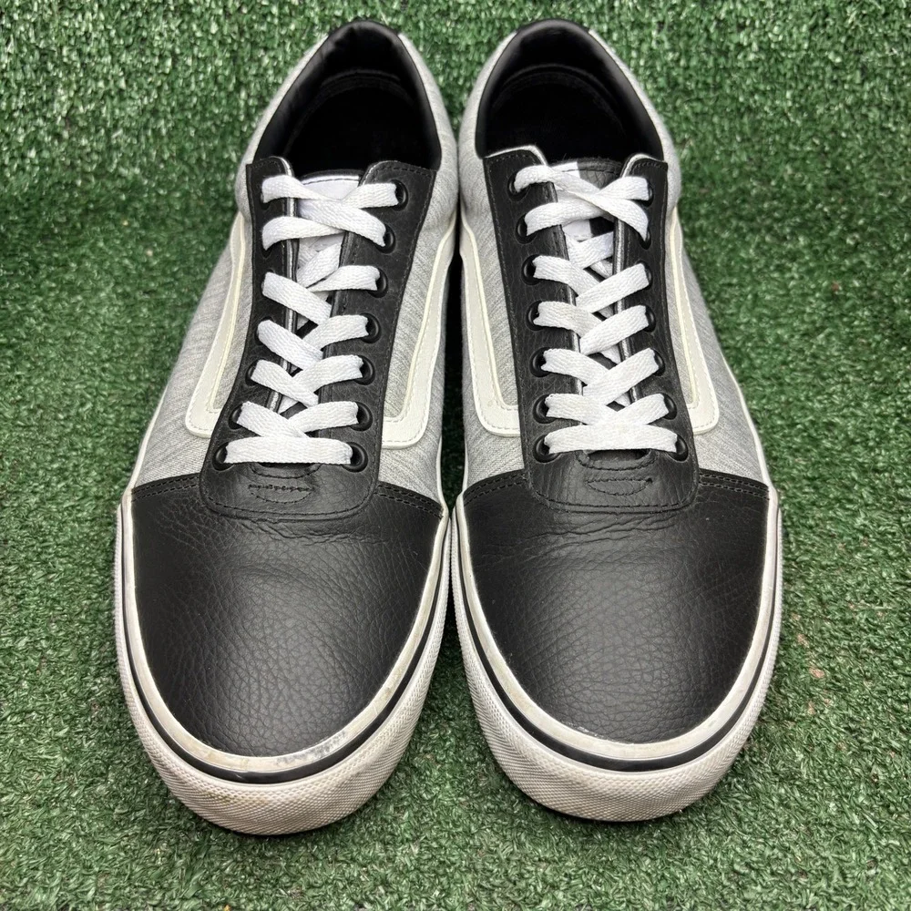 Vans Ward Low Leather Canvas Skater Streetwear Sneaker Black Grey Mens Size 12.0